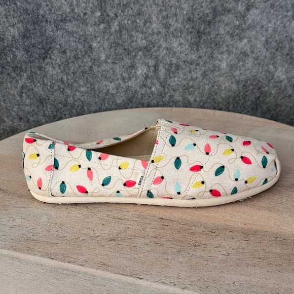 TOMS Womens Shoes Belmont Size 7.5 Natural Tree Lights Christmas Holiday New - Picture 8 of 13